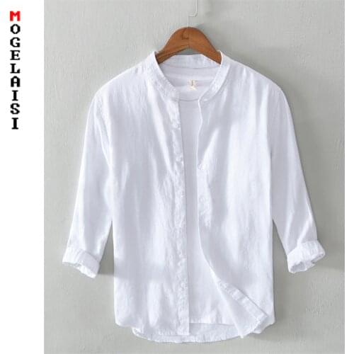 Mens casual white shirts New summer 100% linen high quality tops Breathable Comfortable man shirts clothing 741