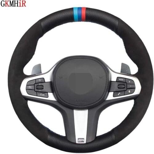 Hand-Stitched Black Genuine Leather Suede Car Steering Wheel Cover For BMW G30 525i 530i 530d M550i M550d 2017 2018 G32 630i 640
