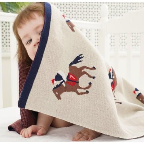 Soft cotton knitted horse pattern thick baby blanket kids back seat cover blanket baby deken toddler bedding 90*110CM