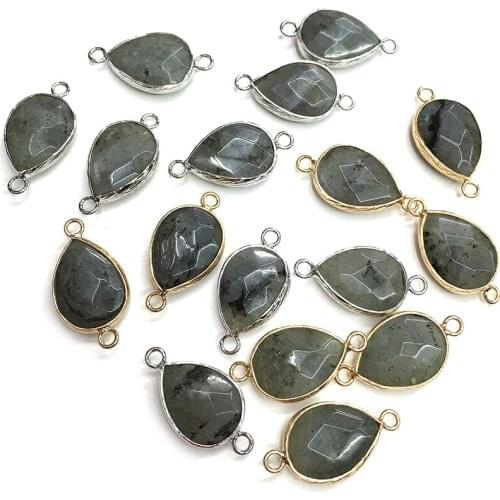 Natural Stone Pendant Connectors Waterdrop Shape Faceted Flash Labradorite Stone Link Charm for Jewelry Making Necklace Bracelet