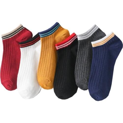 New Cotton Students Women Socks Solid Color Stripe Womens Boat Socks Comfortable Ankle Socks Girls Female Shallow Mouth Socks