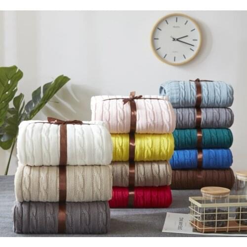 New Nordic Cotton Twist Style Handmade Soft Knit Blanket Bed Plaids Pink White Blue Gray Knit Sofa Throw Blanket 3 sizes
