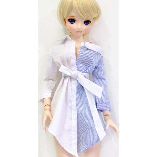BJD Doll Clothes Blouse Casual Tops Blue and white patchwork shirt Long sleeves long-style DD/MDD/MSD 1/3 1/4 Doll Accessories