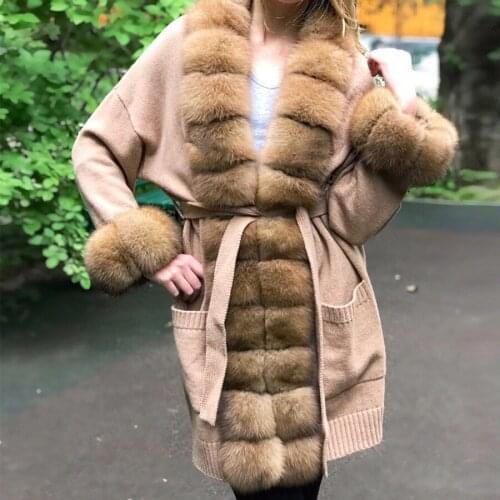 Autumn Winter Fashion Fur Sweater Women Coat Plus Size Jacket With Fox Fur Trims Fur Cardigan 2021 New Arrival