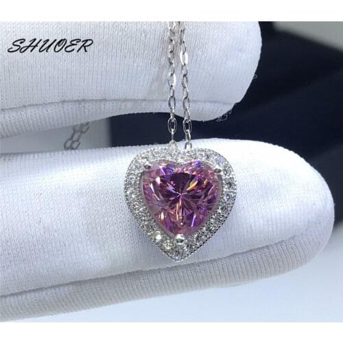 Women Classic 925 Sterling Silver Brilliant Cut 2 Carat Pass Diamond Tester Best Quality Pink Heart Moissanite Pendant Necklace