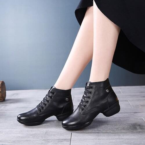 Profession Dancing Shoes Genuine Leather Half Boots Square Dance Shoes Increase Soft Bottom Breathable Balance Wearable Modern