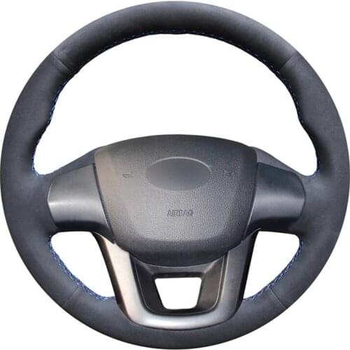 Hand-stitched Black Suede No-slip Car Steering Wheel Cover for Kia K2 Rio 2011 2012 2013 2014 2015 2016