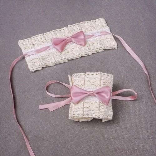 Halloween Multicolor Sweet Lolita Hand Wrist Cuffs Bowknot Lace Trim Maid Cosplay Anime Kawaii Accessories for Women Girls Party