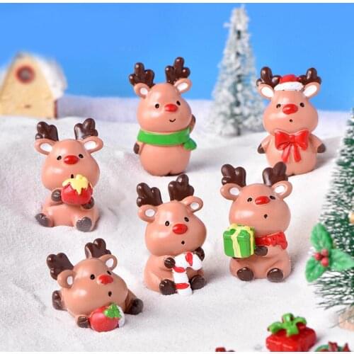 Christmas Elk Deer Animal Model Decor Resin Craft Figurine Decoration Miniature Garden Fairy Ornament DIY Accessory