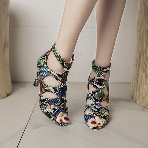 Gladiator Sandals Women Peep Toe Bare boots Summer High Heels Sandals Cut outs Party Shoes sandalias mujer Plus Size 8136G