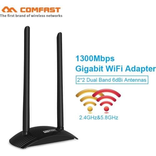 Long Range 1300Mbps Dual Band USB Wifi AdaPter 2*6dbi Antenna High Power 2.4Ghz+5.8Ghz Adaptor Gigabit PC WIFI network LAN Card