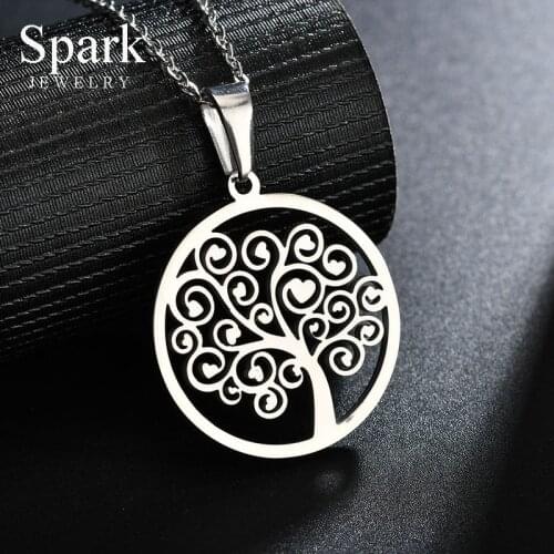 SPARK How Sale Tree Of Life Pendant Necklace Gold Color Stainless Steel Cloud Heart Totem Religion Women Bijoux Drop Shipping