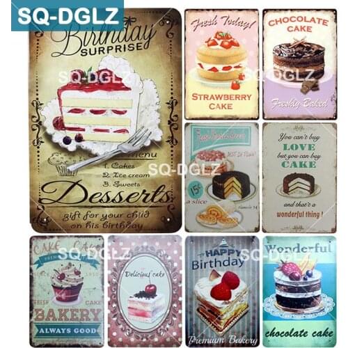 [SQ-DGLZ] Chocolate Cake & Desserts Metal Sign Vintage Metal Plates Cafe Bar Pub Club Home Wall Decor Tin Signs Retro Plaque
