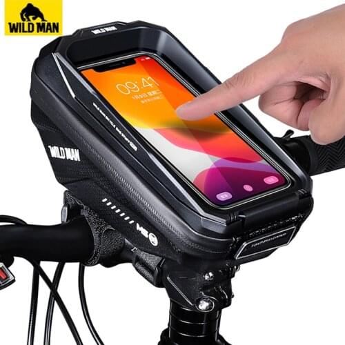 WILD MAN Waterproof Bicycle Handlebar Bag Touch Screen Cycling Phone Bag 6.7 Inch Mobile Phone Case Bike Front Top Tube Bag