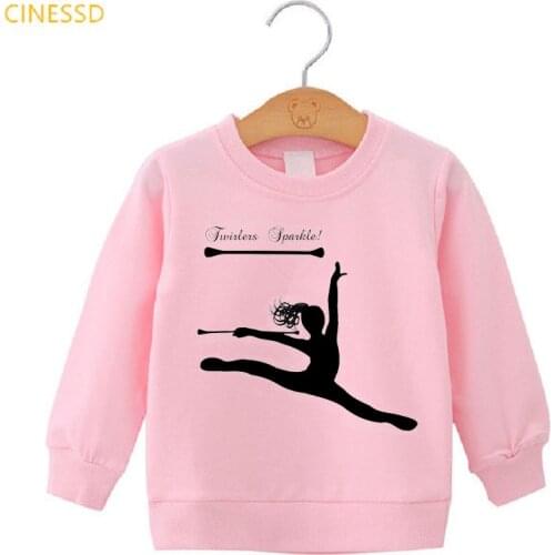 Girl Gymnast Print Sweatshirt Baton Twirling Kawaii kids Hoodie Tops W hite Pink Yellow Thicken Fashion Childrens Top Hoodies