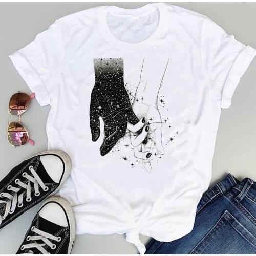 Women Cartoon Space Universe Cute 90s Trend Short Sleeve Graphic Summer Fashion Print Female Clothes Tops Tees Tshirt T-Shirt