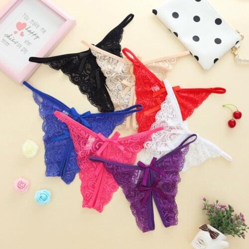 Ladies Thong Panties Women G Strings Hollow Out Lace Panties Transparent Open Perspective T-Back Low Waist Sexy Underpants