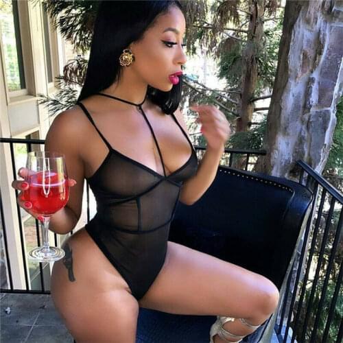 2020 New Arrival Solid Top Sexy Womens Sleeveless Backless Deep V-neck Lingerie Bandage Spaghetti Strap Bodysuit size S-2XL