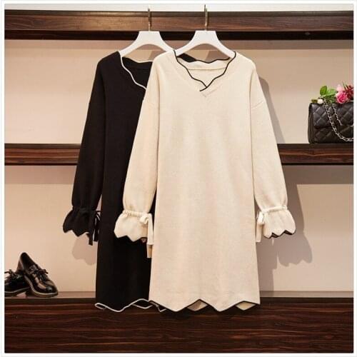 V-neck 4XL Pullover Sweater Dress Women 2020 Fall Winter Korean Striped Long Sleeve Knit Jumper Female Knitwear Dresses Clothing