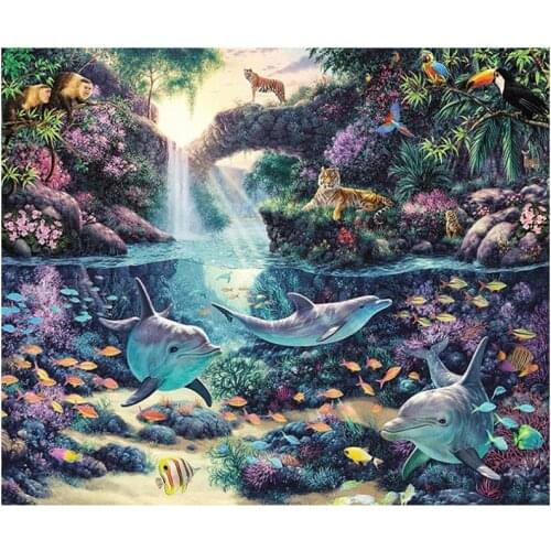 Animals diamond painting scenery dolphins rhinestone embroidery mosaic art decor diamond dots poster wall paper diy craft gift