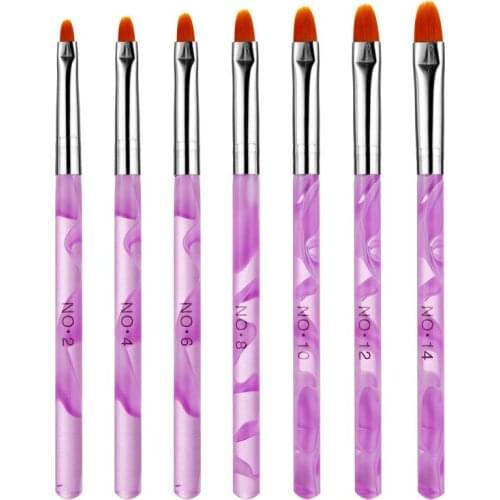 1 Set (7 pcs) New Acrylic UV Gel Nail Art Tips Builder Brush Pen Painting Builder Brush Handle Tips Tool Kit Purple