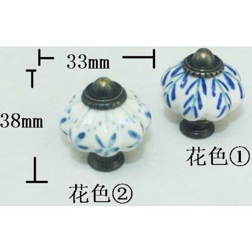 10pcs Blue Leaf Hand Painted Ceramic Pumpkin Bedroom Cupboard Cabinet Knobs Door Drawer Furniture Handle Pulls