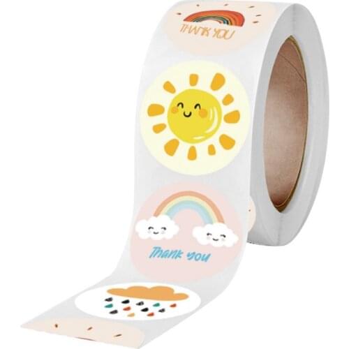 500pcs/roll Round Floral Thank You Stickers Scrapbooking For Seal Cute Labels Student Stationery Office Supplies