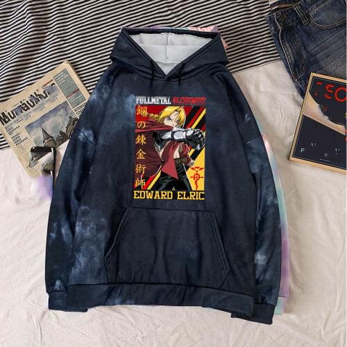 Men Fullmetal Alchemist Hoodie Pullovers Sweatshirts Anime Hip Hop 90s Casual Hoody Streetwear Tops