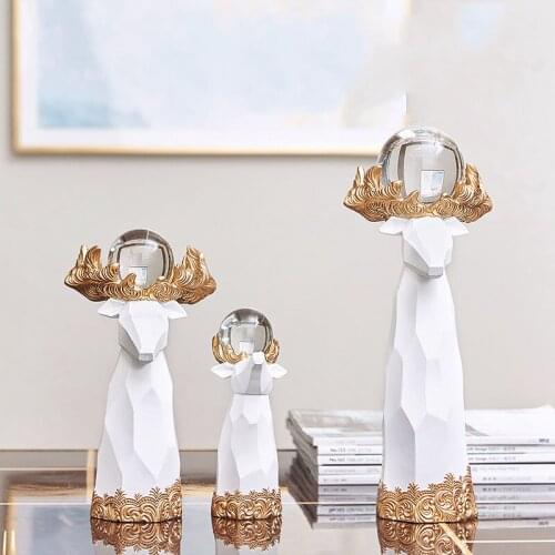 EUROPEAN CRYSTAL BALL RESIN DEER ORNAMENTS INDOOR PORCH LIVINGROOM FIGURINES CRAFTS COFFEE OFFICE DESKTOP FURNISHING DECORATION