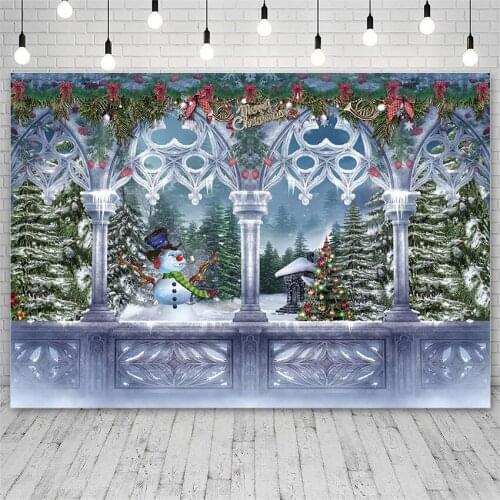 Avezano Backdrop Merry Christmas Tree Winter Snowman Corridor Bow Photography Background Photo Studio Photozone Photocall Decor