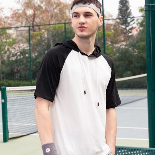 New Men T Shirt Hooded Summer Casual T-shirts Splice 2020 Male Hip Hop Streetwear tshirts Mens Loose Gym Tops Tees High Quality