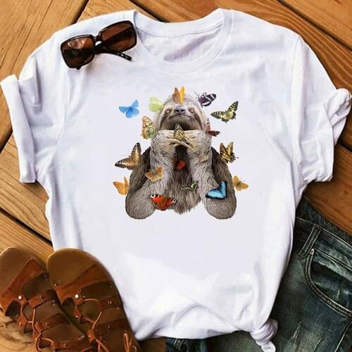 Butterflies Sloth Cute Sloth Animal Print T Shirt Funny Women Tshirt Harajuku Streetwear T-Shirt Summer Clothes Tops