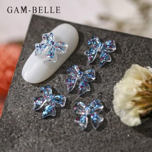 GAM-BELLE Summer Fashion Nail Art Decoration 3D Resin Glitter Sequin Bow DIY Nail Polish Ornaments Manicure Design Accessories