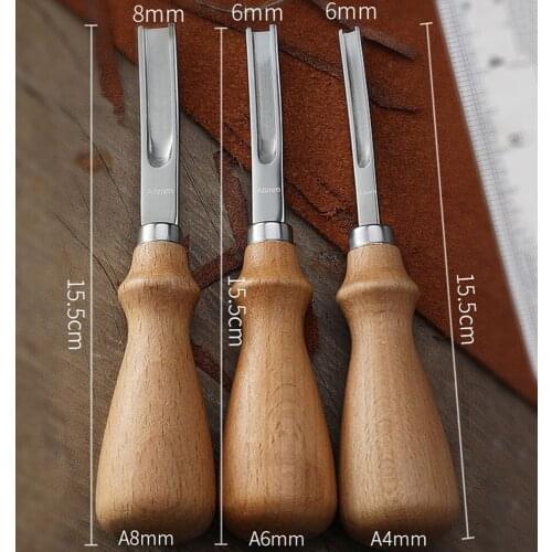 3types French Leather Tool DIY Leather Carving Leather Art Leather Wide-mouth Shovel Trimming Knife Cowhide Sharpener Handmade