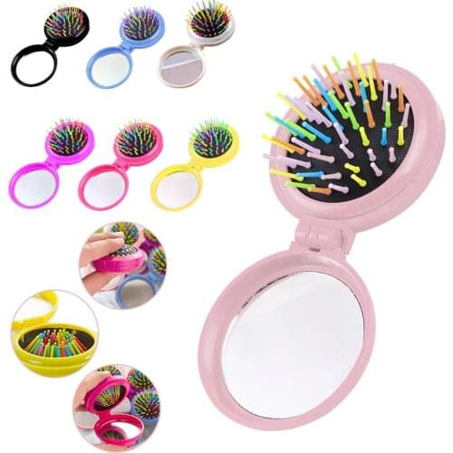 Styling Tools Portable Mini Folding Comb Massage Round Travel Brush With Mirror Massage Travel Tool