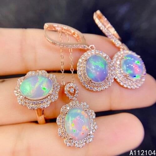 KJJEAXCMY fine jewelry 925 sterling silver natural opal women noble vintage flower gem earrings ring pendant suit support detect