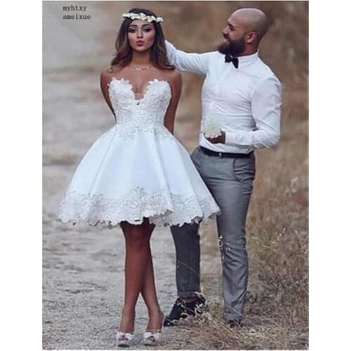 Short Informal Strapless Cheap Wedding Dress 2020 Beach Bride Dress Knee Length Hot Sale White Ivory Wedding Gowns Vestido Noiva
