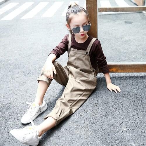 2020 Spring Fall Girls Casual Bib Pants Suit Korean Children Kids Long Sleeve T-shirt + Braces Wide Leg Pants 2 Pcs Suit X151
