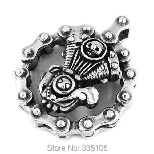 Cool Heavy Bicycle Chain Skull Motorcycles Engine Pendant Stainless Steel Jewelry Motor Biker Skull Cross Men Pendant SWP0338A