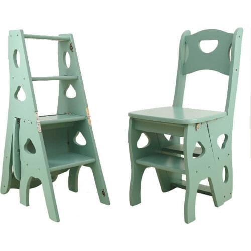 Solid wood household folding ladder four layers dual purposes step stool creative multi functional dining chair