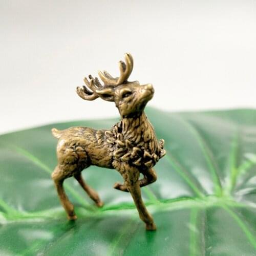 Mini ) Exquisite Interesting Collectible Brass Cute Deer Statue Elk Sculpture for Gift / Christmas Gift