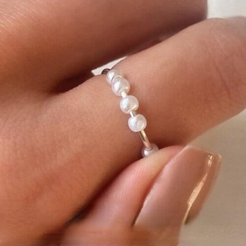 Fashion Pearl Opening Ring Exquisite Irritable Anxiety Decompression Ring Personalized Girl Jewelry Adjustable Ring