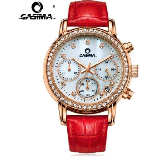 Fashion Watches Women Elegant Leisure Gold Crystal Women Chronograph Quartz Wrist Watch Calendar Display Waterproof CASIMA #1010
