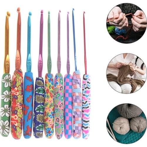 9Pcs Colourful Crochet Hook Set Ergonomic Handles Knitting Needles Sewing Tool