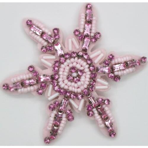 Handmade snowflake rhinestone beaded Patches for clothing DIY sew on flower parches sew on Embroidery appliques for clothes