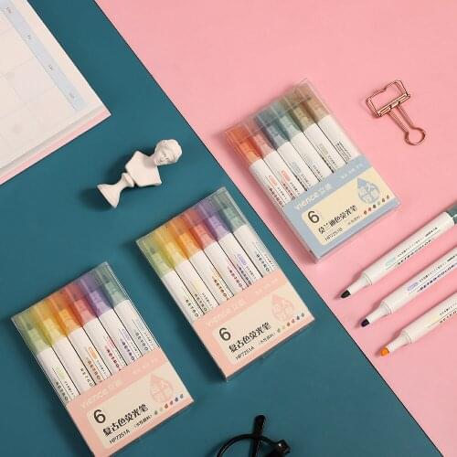 2021 New 6pcs/set Morandi Fluorescent Pen High Quality Cute Creativity Highlighter Pen Journal Pens Kawaii Art Supplies