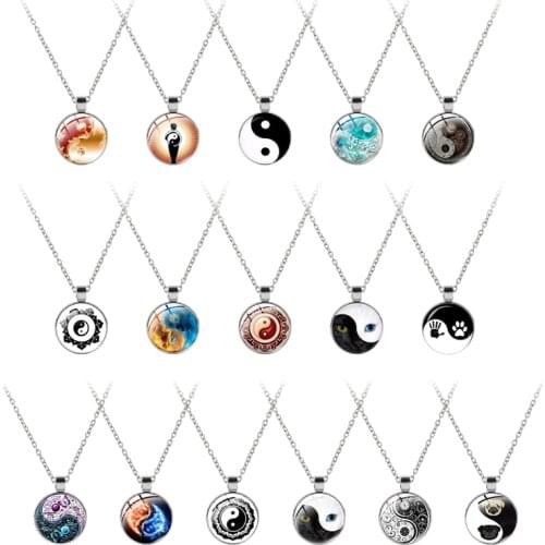 New Hot Yin Yang Pendant Necklace Classic Black White Chinese Taoism Sign Glass Gem Necklace