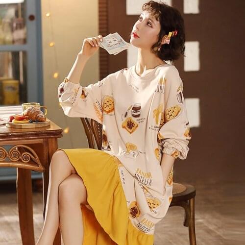 2021Spring Autumn New Womens Nightdress Long Sleeve Sweet Nightdress Home Service Night Gown Sexy Sleepwear Women Sleep Tops