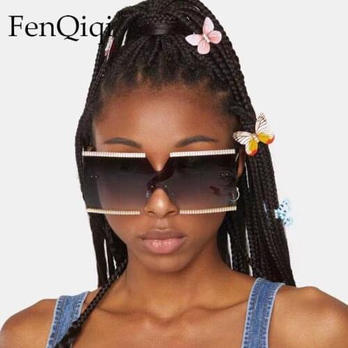 Fashion Luxury Rhinestones Rimless Square Sunglasses Women Trendy Oversized Shades Frameless Crystal Colorful Diamond Eyewear