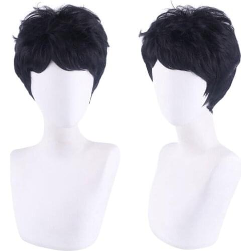 35CM Anime Black Short Wig Cosplay Haikyuu Fukurodani Akaashi Keiji Costume Heat Resistant Synthetic Hair Anime Haikiyu Men Wigs